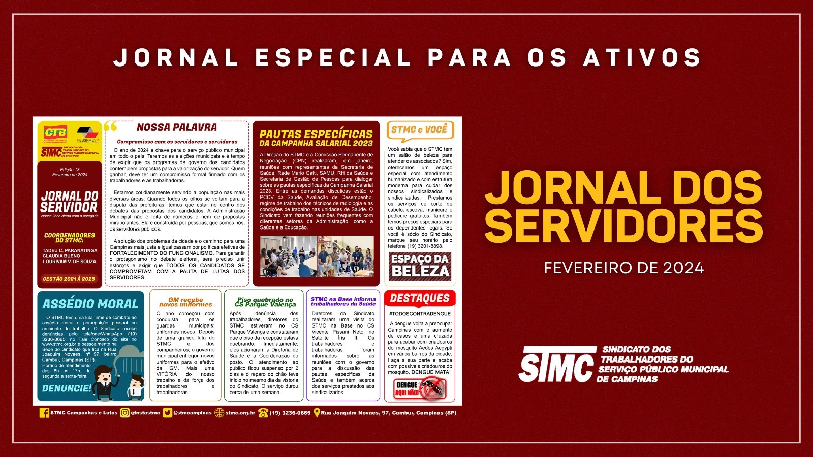 Jornal do Servidor informa sobre assédio moral, das reuniões das pautas específicas da Saúde e os novos uniformes da GM.