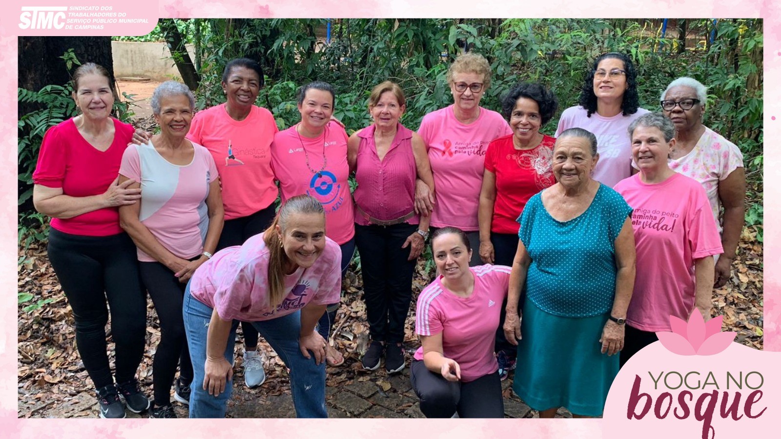 Yoga no Bosque conscientiza sobre a prevenção do câncer de mama no Outubro Rosa da Casa dos Aposentados. 